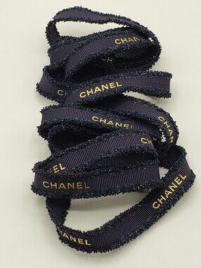 Chanel Blue Gold Logo Ribbon 90 inches